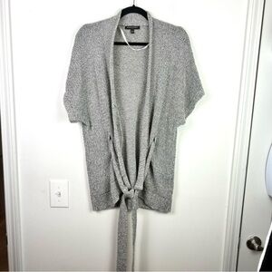 Banana Republic Factory Heather Gray Short Sleeve Cardigan with Tie Bat Sleeve